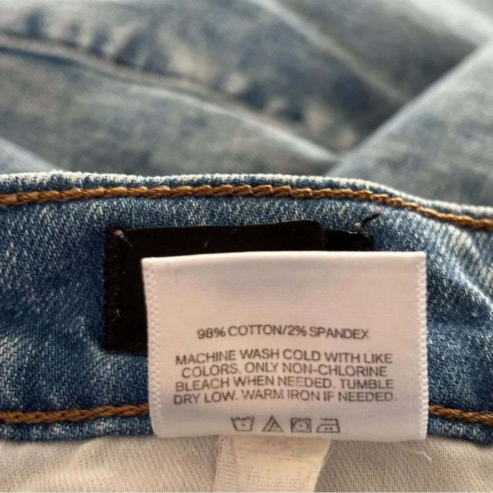 Express Light Denim Straight Ankle High Rise Distressed Jeans SZ 2